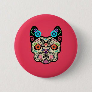 Sugar Skull Frenchie - Pink 6 Cm Round Badge