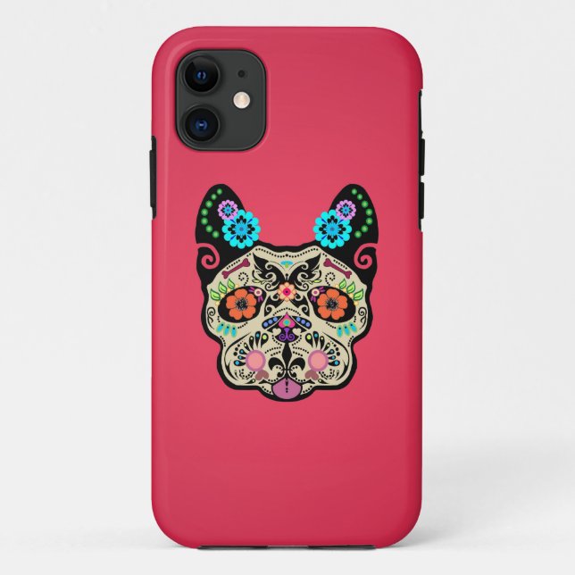 Sugar Skull Frenchie - Pink Case-Mate iPhone Case (Back)