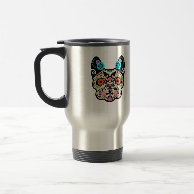 Sugar Skull Frenchie Travel Mug (Left)