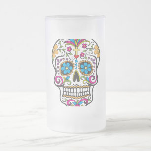 Sugar Skull Frosted Glass Beer Mug
