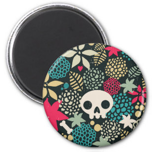 Sugar skull, funny monster, floral pattern, tropic magnet