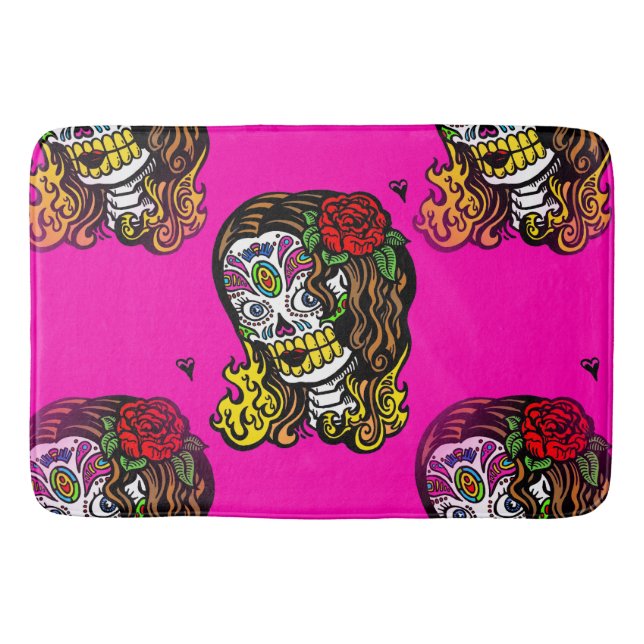 sugar skull girl bathroom bath mat bathmat (Front)