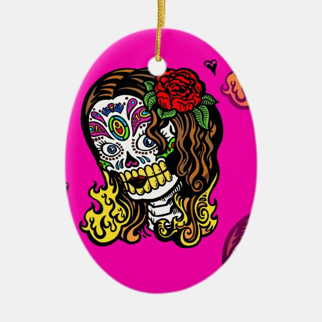 sugar skull girl ceramic tree decoration (Front)