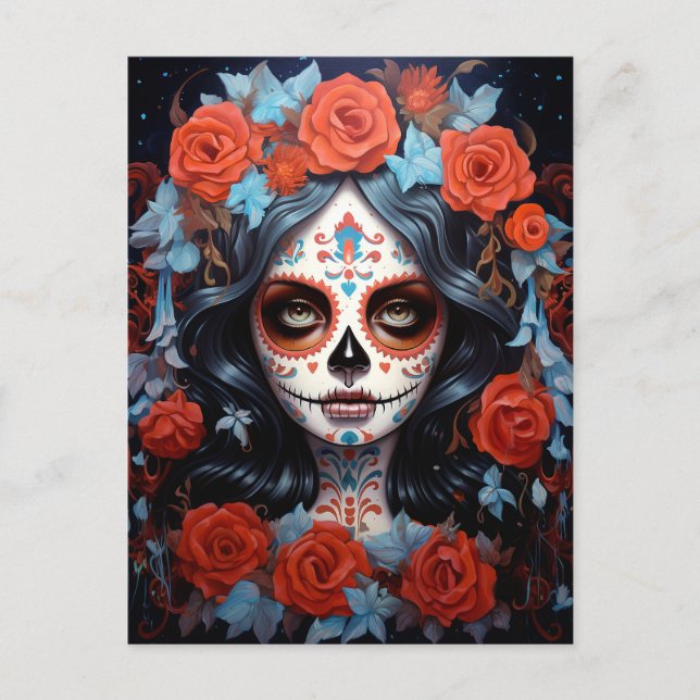 Sugar Skull Girl Day Of The Dead Postcard (Front)