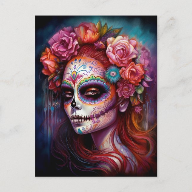Sugar Skull Girl Day Of The Dead Postcard (Front)