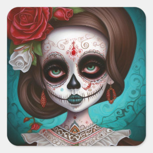 Sugar Skull Girl Day Of The Dead Square Sticker