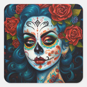 Sugar Skull Girl Day Of The Dead Square Sticker