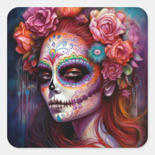 Sugar Skull Girl Day Of The Dead Square Sticker