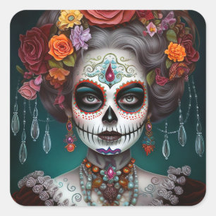Sugar Skull Girl Day Of The Dead Square Sticker