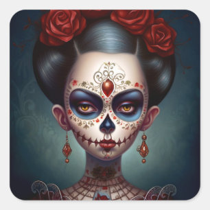 Sugar Skull Girl Day Of The Dead Square Sticker