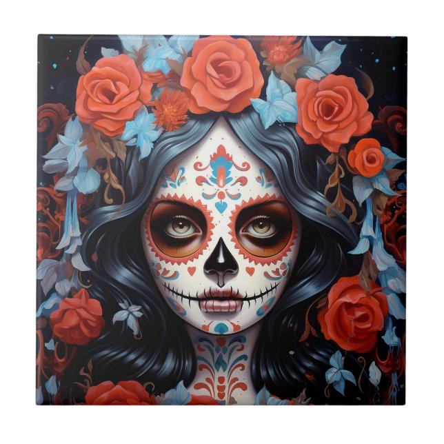 Sugar Skull Girl Day Of The Dead Tile (Front)