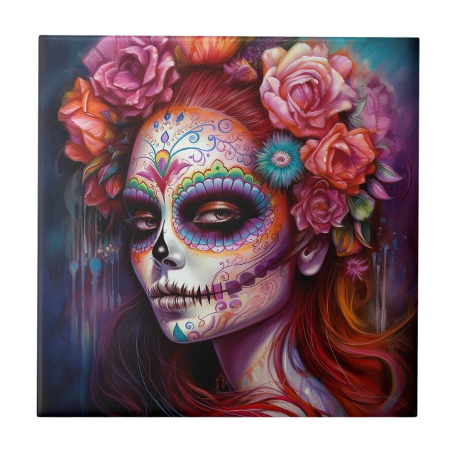 Sugar Skull Girl Day Of The Dead Tile (Front)