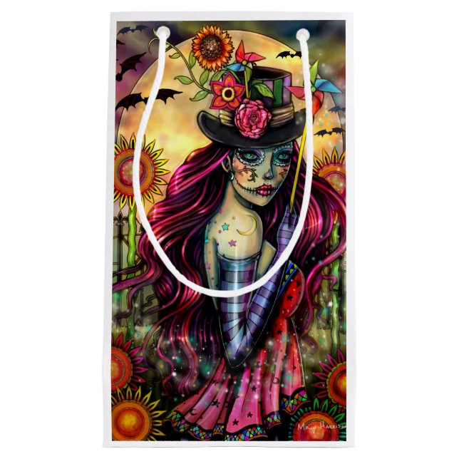 Sugar Skull Girl Fantasy Halloween Art Small Gift Bag (Front)