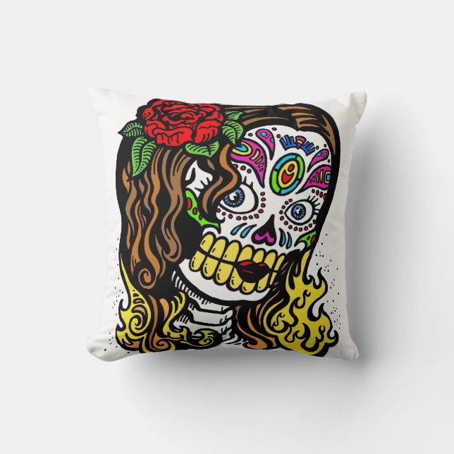 Sugar Skull Girl Pillow (Front)