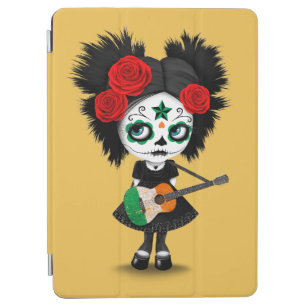 Sugar Skull Girl Playing Irish Flag Guitar iPad Air Cover