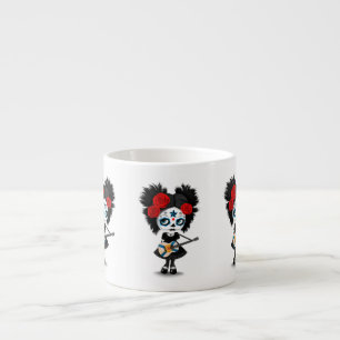 Sugar Skull Girl Playing Nova Scotian Flag Guitar Espresso Cup