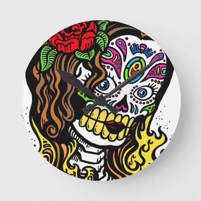 Sugar Skull Girl Round Clock (Front)