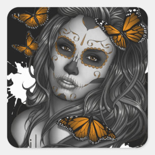 Sugar Skull Girl Square Sticker