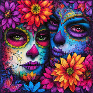 Sugar Skull Girls Day Of The Dead Tile