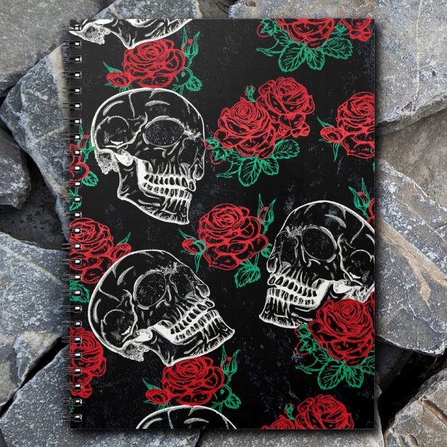 Sugar Skull Glam | Modern Red Rose Gothic Grunge Notebook (Creator Uploaded)
