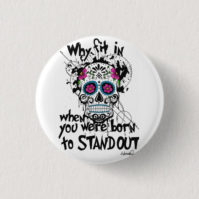 Sugar Skull & Graphics Pin Badge Button (Front)