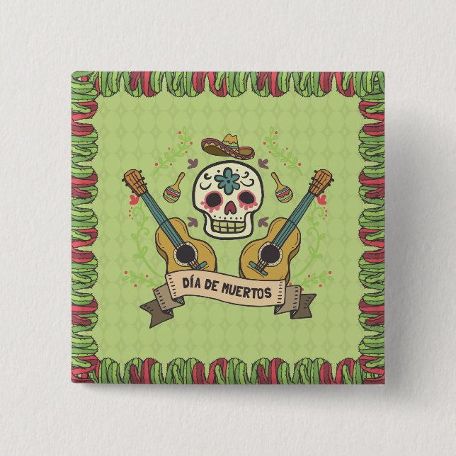 Sugar Skull & Guitars Dia de Muertos | Button (Front)