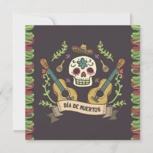 Sugar Skull & Guitars Dia de Muertos Invitation
