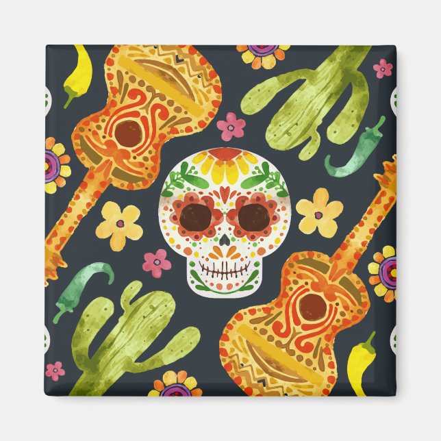 Sugar Skull & Guitars Dia de Muertos | Magnet (Front)