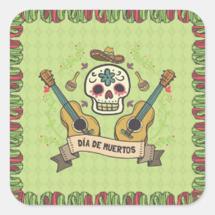 Sugar Skull & Guitars Dia de Muertos Sticker