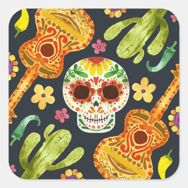 Sugar Skull & Guitars Dia de Muertos | Sticker (Front)