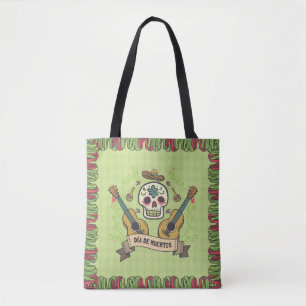 Sugar Skull & Guitars Dia de Muertos   Tote Bag