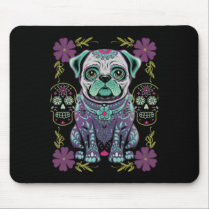 Sugar Skull Halloween Day Dead Pug Dia Los Muertos Mouse Mat