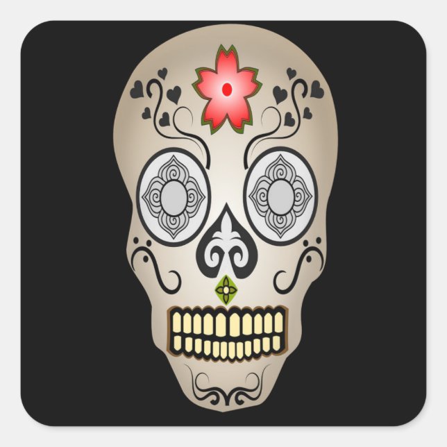 Sugar Skull Halloween Day of the Dead Flowers  Square Sticker (Front)
