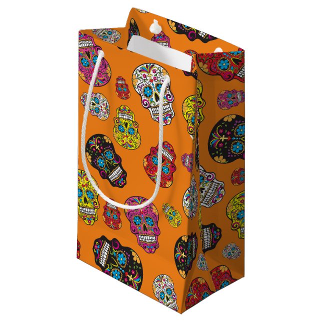 Sugar Skull Halloween Day of the Dead Print Small Gift Bag (Front Angled)
