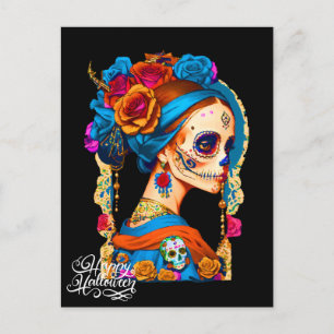 Sugar Skull Halloween, Dia de los Muertos Postcard