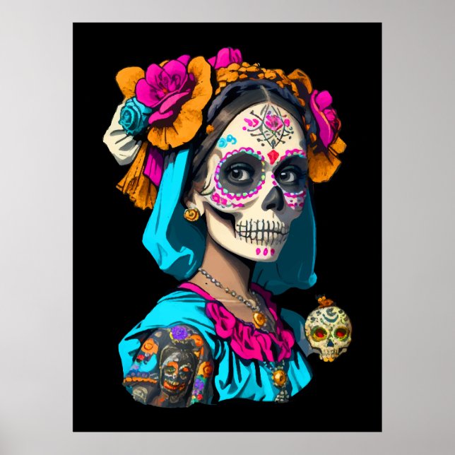 Sugar Skull Halloween, Dia de los Muertos Poster (Front)