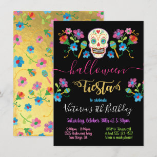 Sugar Skull Halloween Fiesta BIrthday Party Invitation