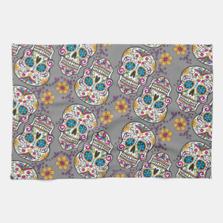 Sugar Skull Halloween Grey Tea Towel