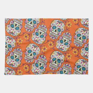 Sugar Skull Halloween Orange Tea Towel