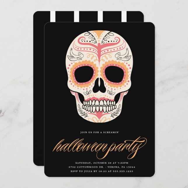 Sugar Skull Halloween Party Invitation (Front/Back)