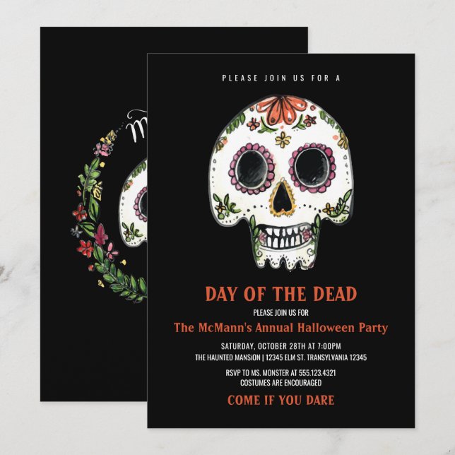 Sugar Skull Halloween Party Invitation (Front/Back)