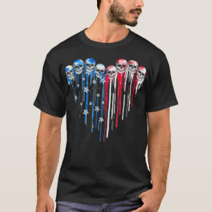 Sugar Skull Heart American Flag 4th Of July Patrio T-Shirt