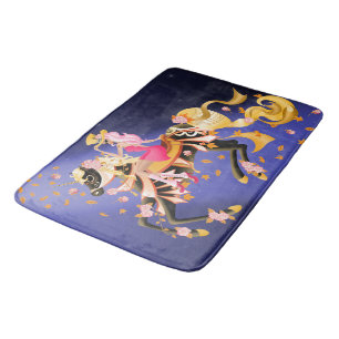 Sugar Skull Horse & Lady Black Blue Bath Mat