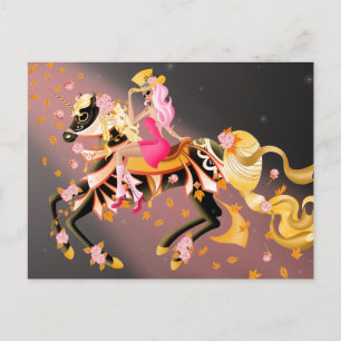 Sugar Skull Horse & Lady Black Pink  Postcard
