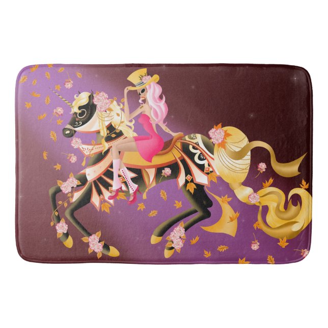 Sugar Skull Horse & Lady Black Red  Bath Mat (Front)