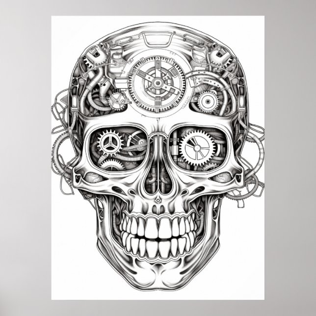 Sugar Skull Image Black + White Art on Wall Poster (Front)