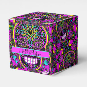 Sugar Skull in Neon Pink Birthday Party Favour Box