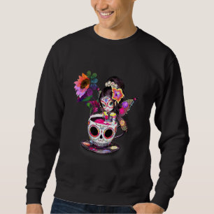 Sugar Skull Inspired Fairy Figurine Halloween Deco Sweatshirt