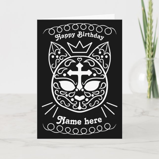 Sugar skull kitty cat cute Gothic birthday Card (Front)