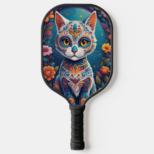 Sugar Skull Kitty Pickleball Paddle (Front)